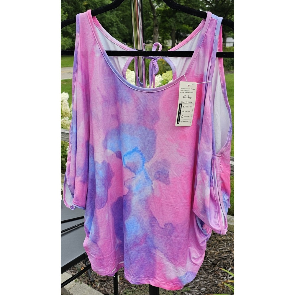 Roshop Women's Summer Cold Shoulder Tops  3/4 Sleeve Tie Dye - Size Large -‎ NWT - Picture 2 of 8